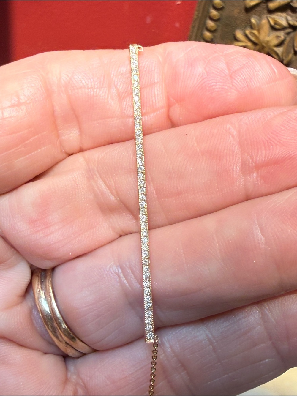 Zoe Chicco 14k gold and 2” pave diamond bar necklace 18”.